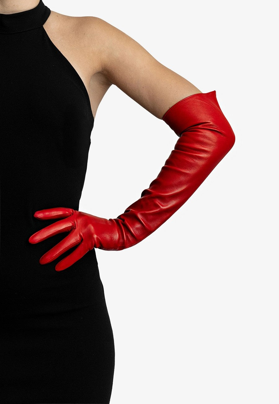 leather opera gloves red