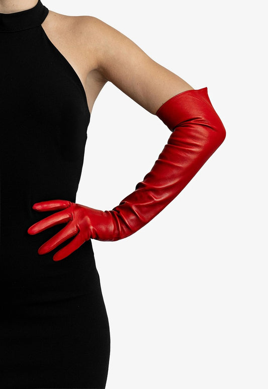 leather opera gloves red