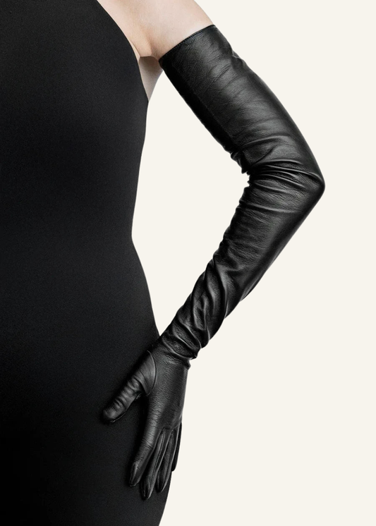 long leather gloves black