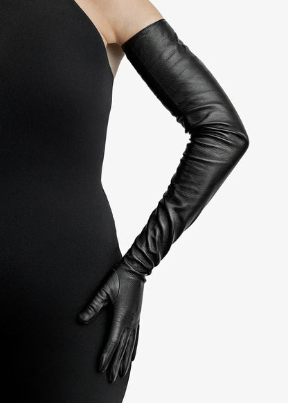 long leather gloves black