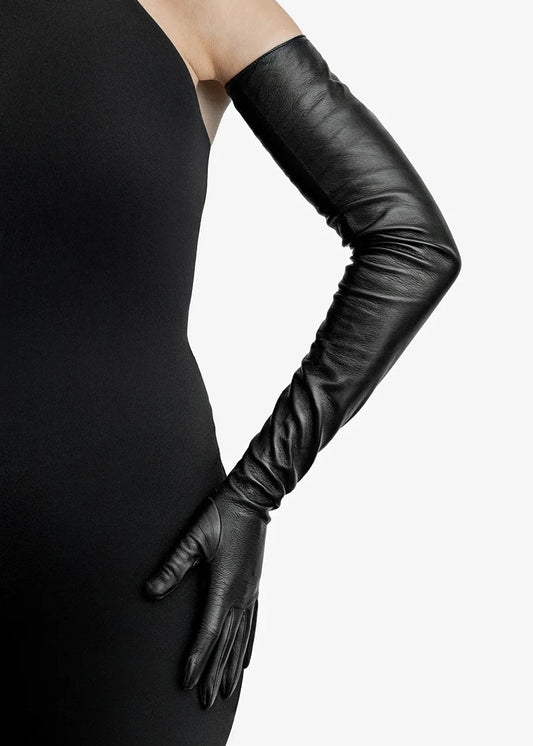 long leather gloves black