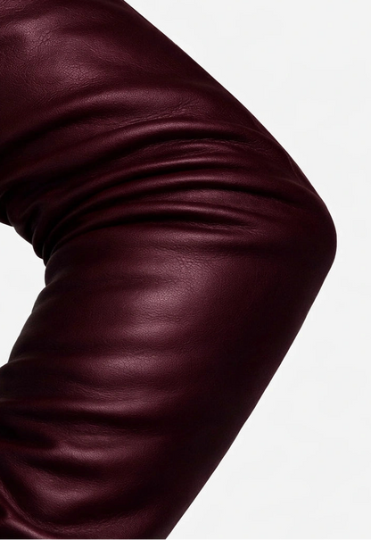 long leather gloves bordeaux