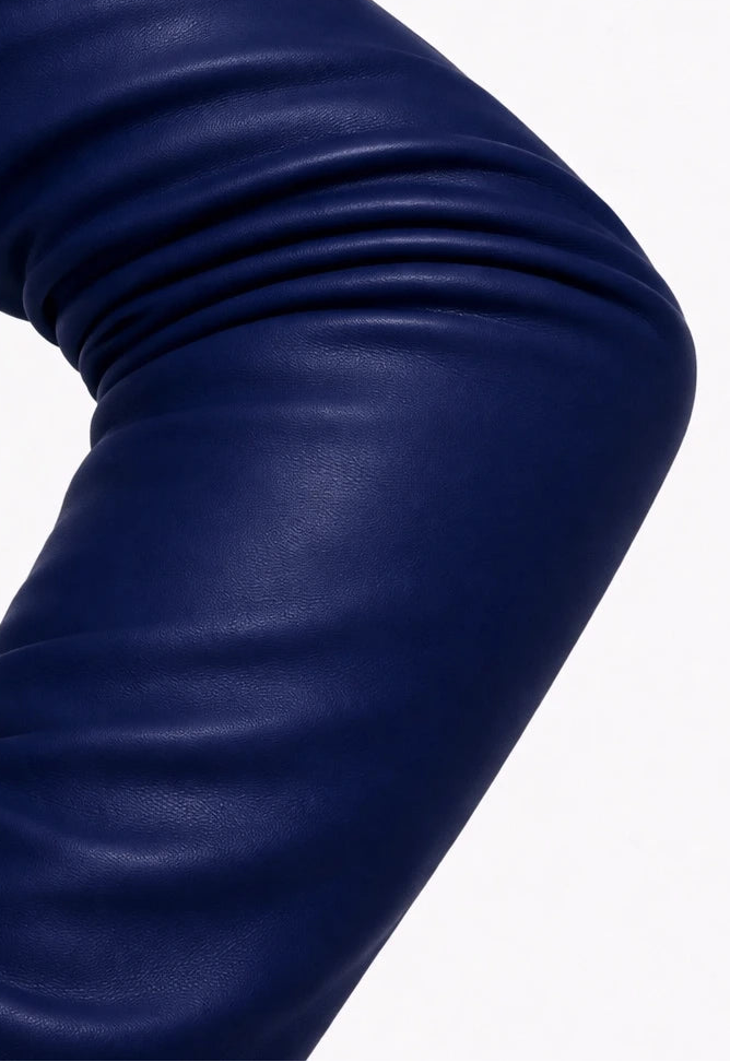 long leather gloves cobalt blue