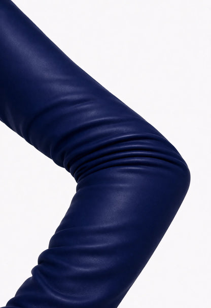 long leather gloves cobalt blue