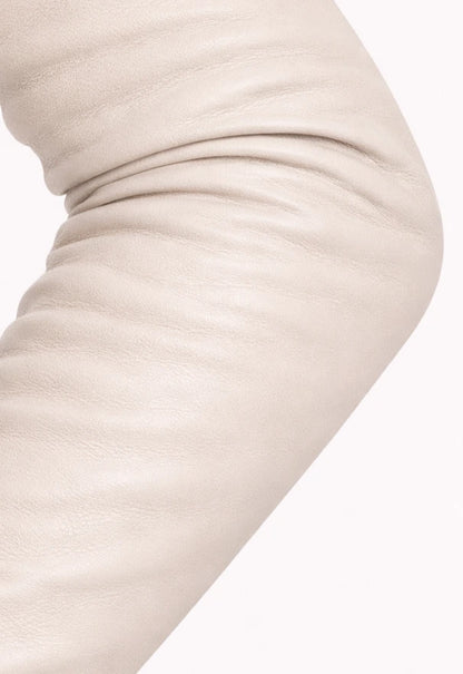 long leather gloves cream