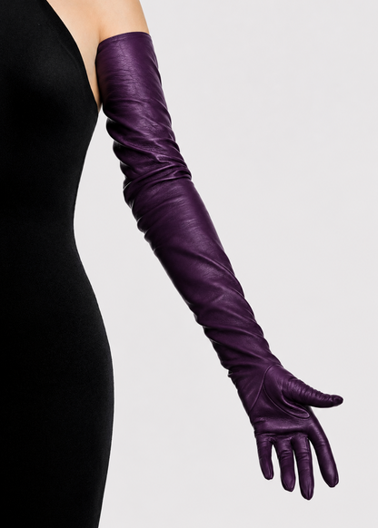 long leather gloves cyclamen