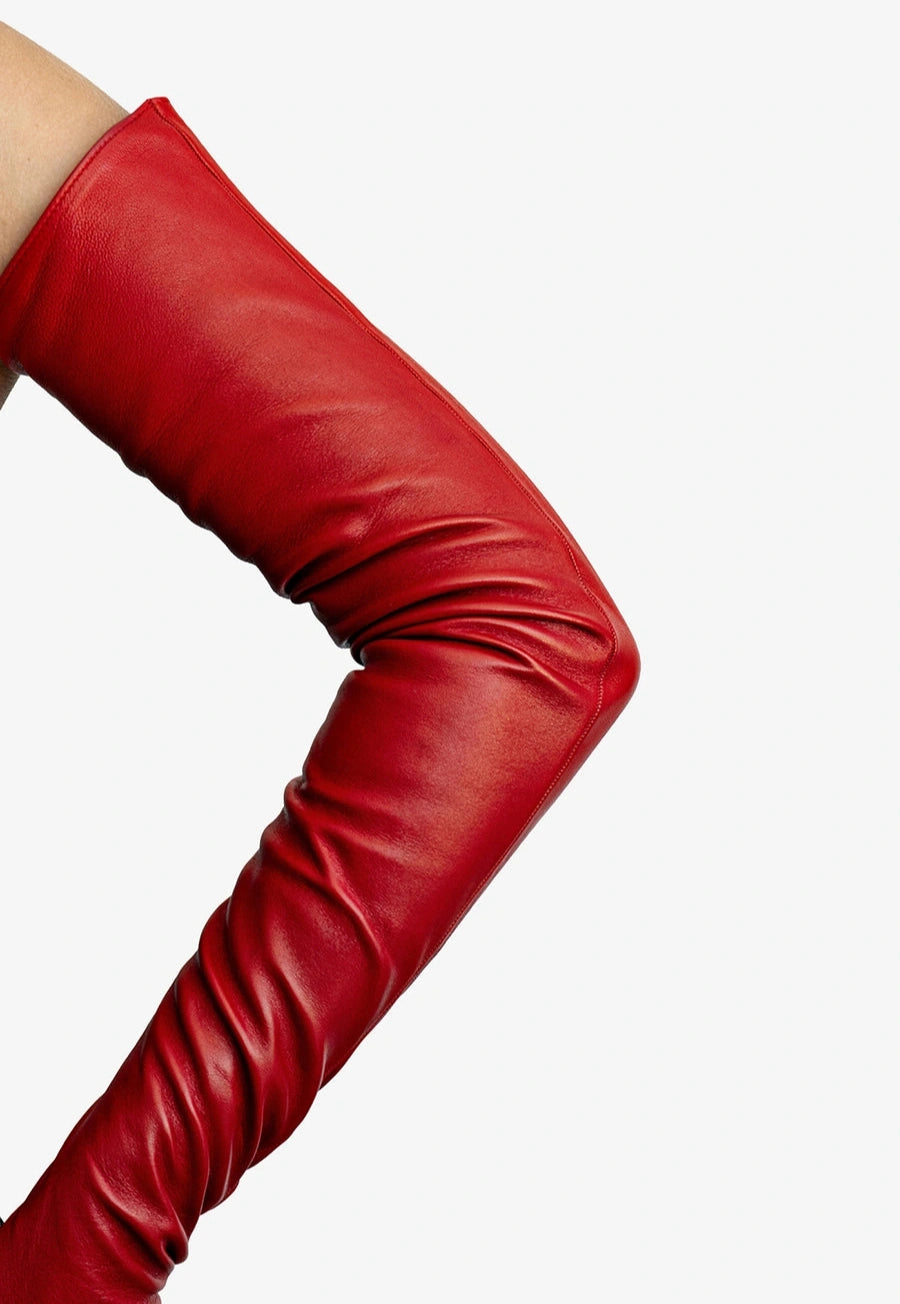 long leather gloves detail