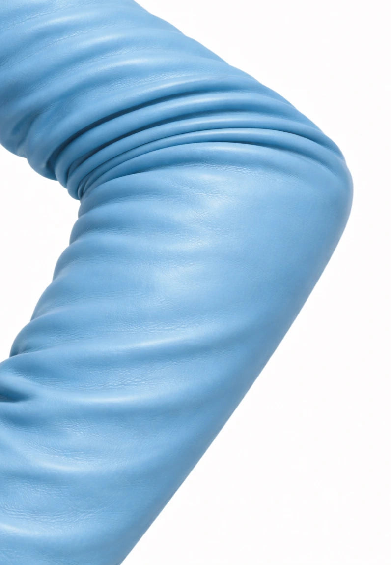 long leather gloves light blue