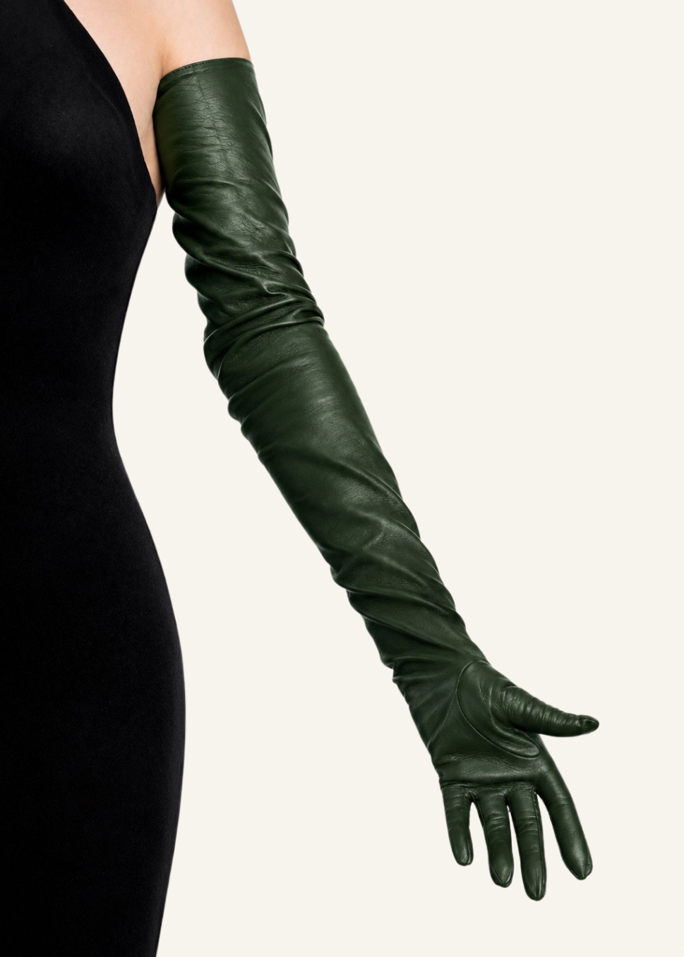 long leather gloves olive green