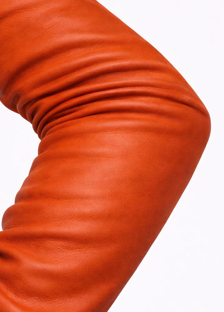 long leather gloves orange