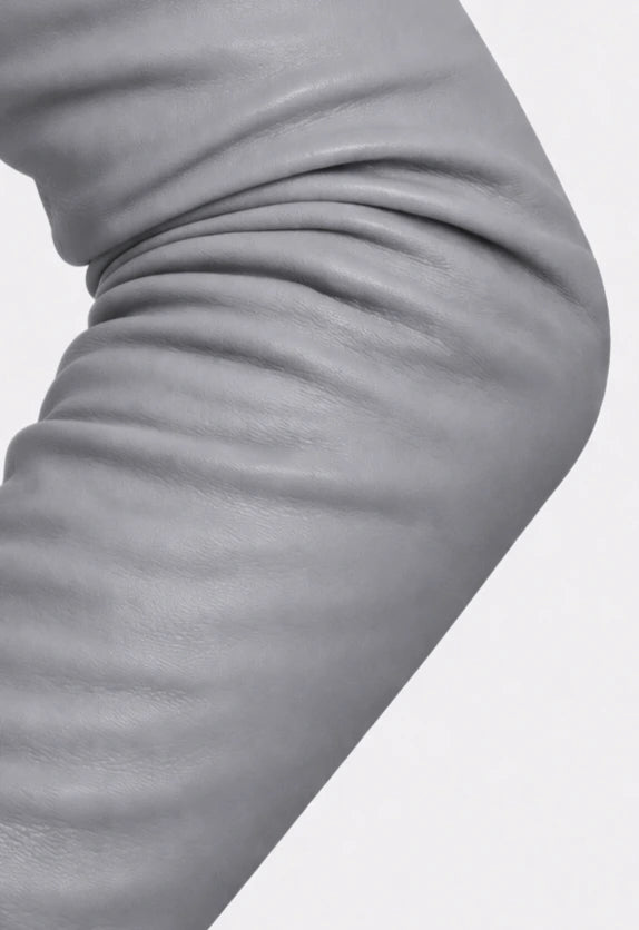 long leather gloves pearl grey