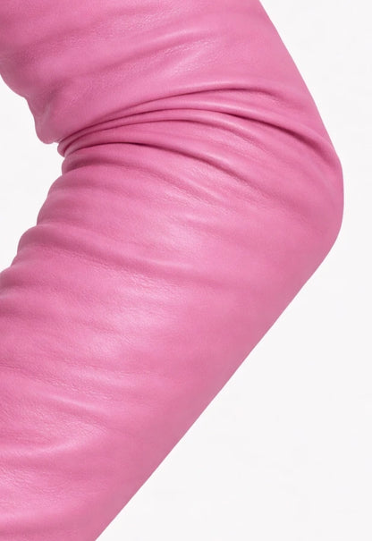 long leather gloves pink