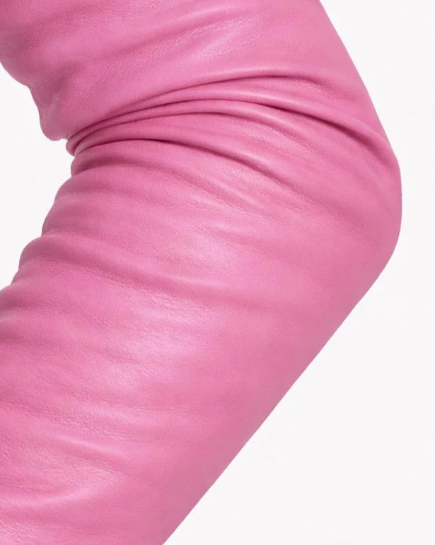 long leather gloves pink