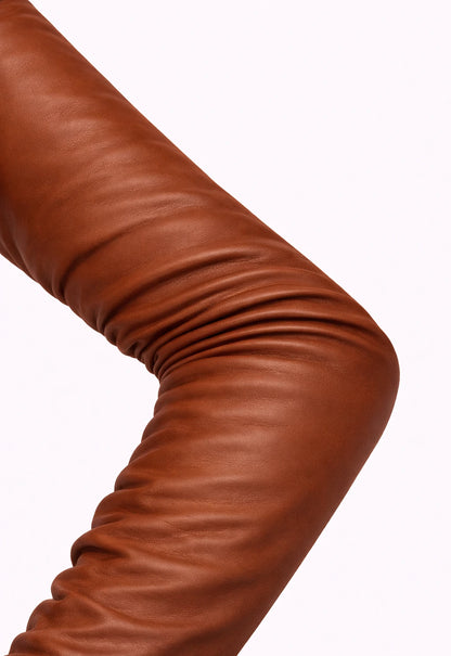 long leather gloves tawny brown