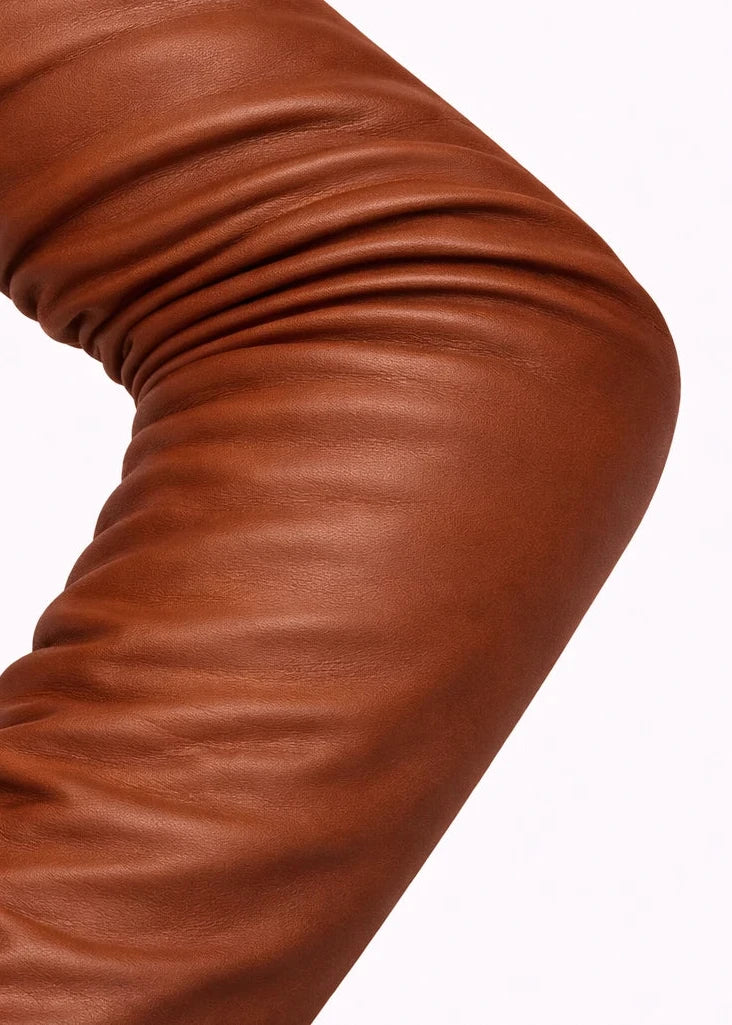 long leather gloves tawny brown
