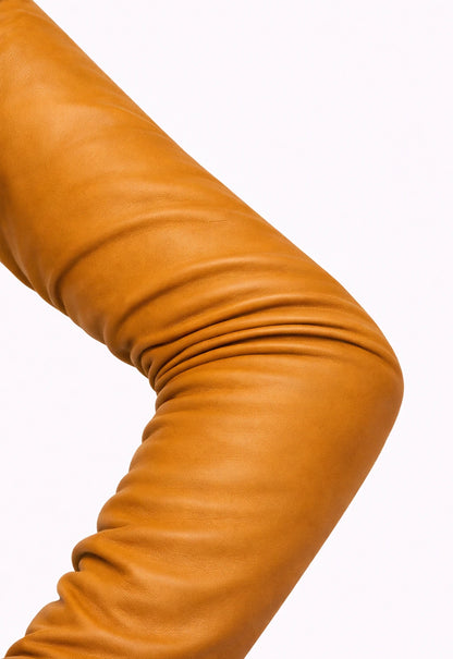 long leather gloves yellow