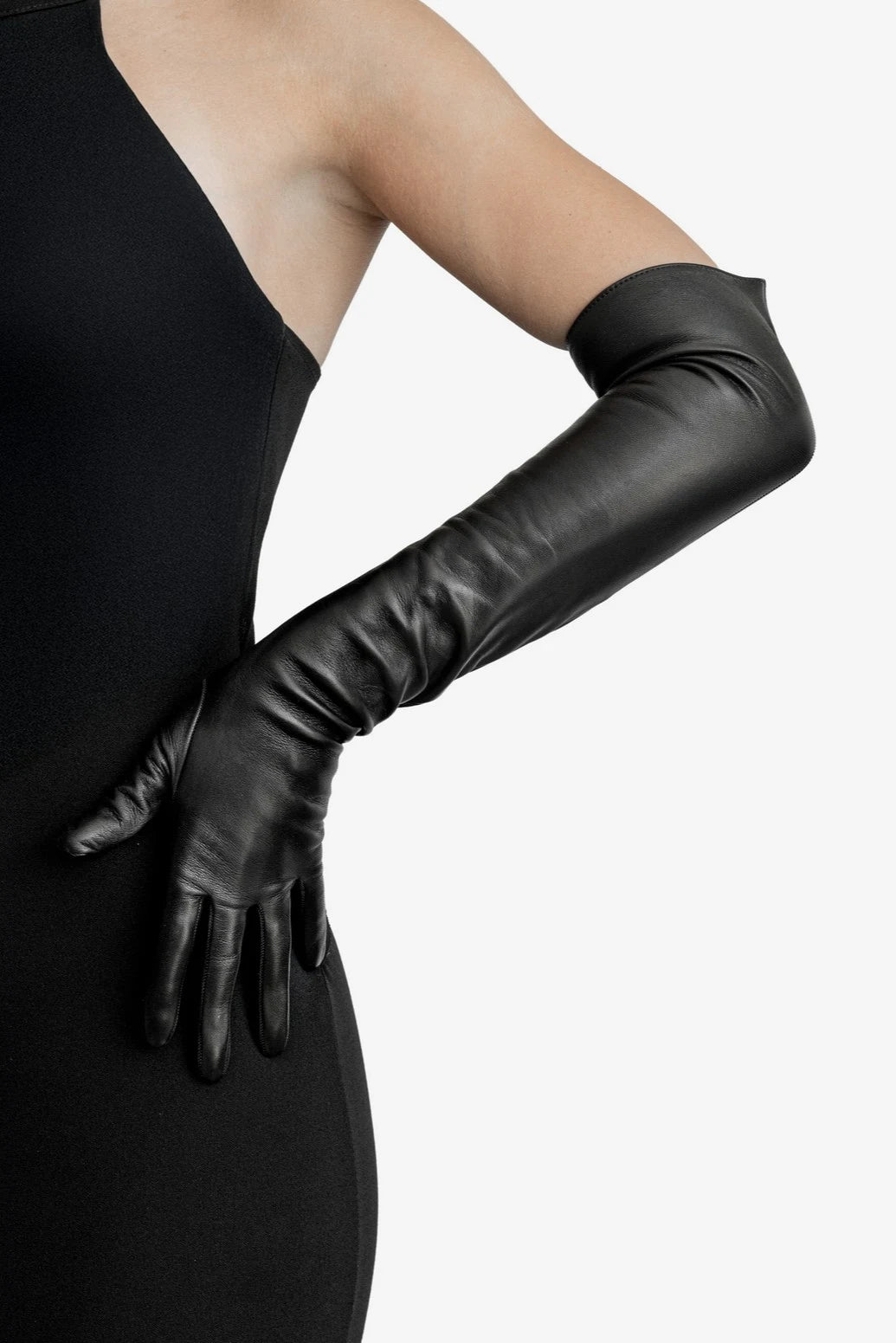 long leather opera gloves black