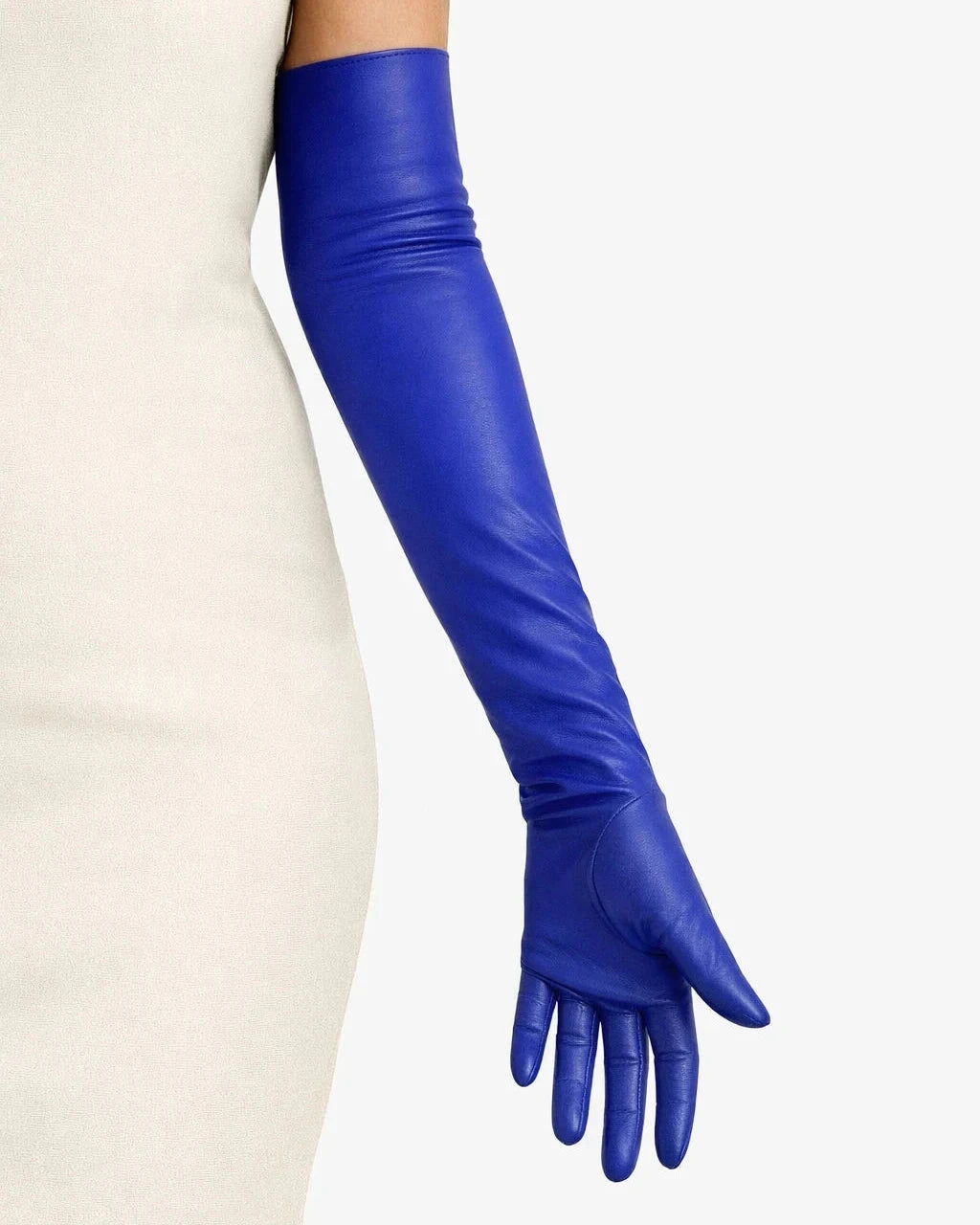 long leather opera gloves royal blue