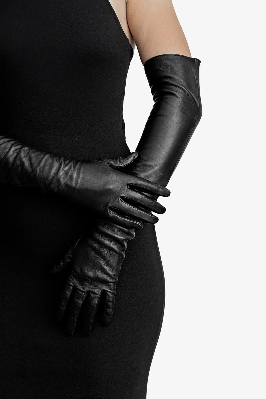 long leather opera gloves black