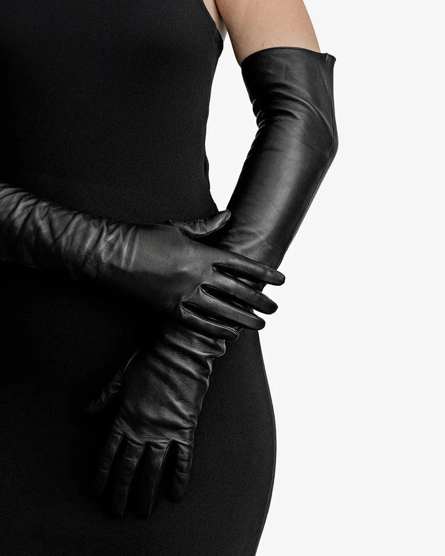 long leather opera gloves black