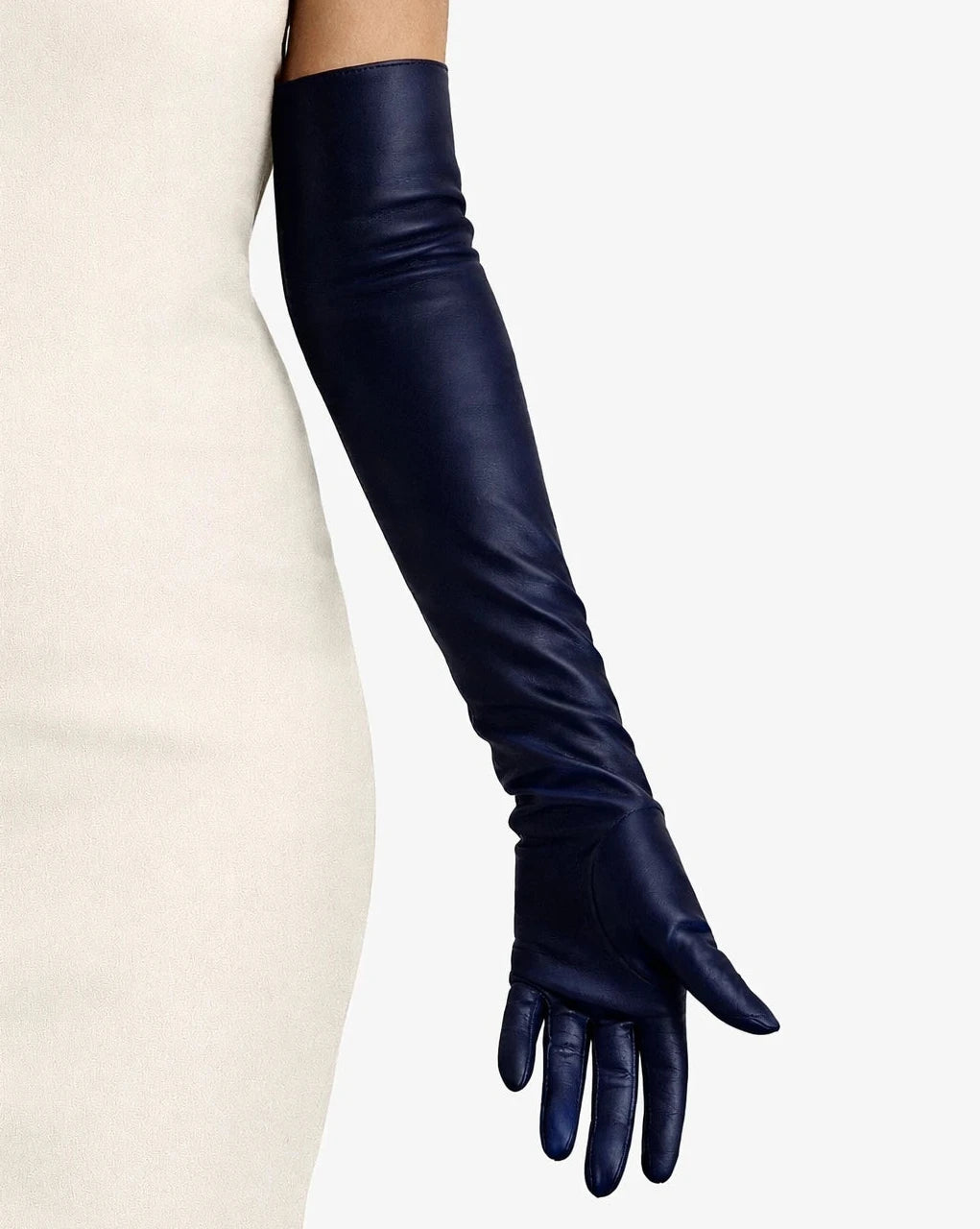 long opera leather gloves blue navy