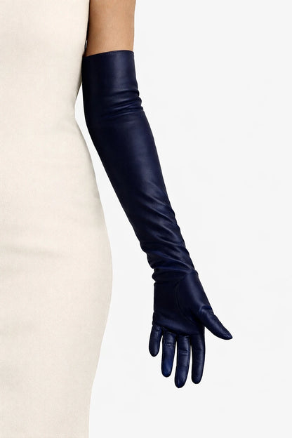 long opera leather gloves blue navy