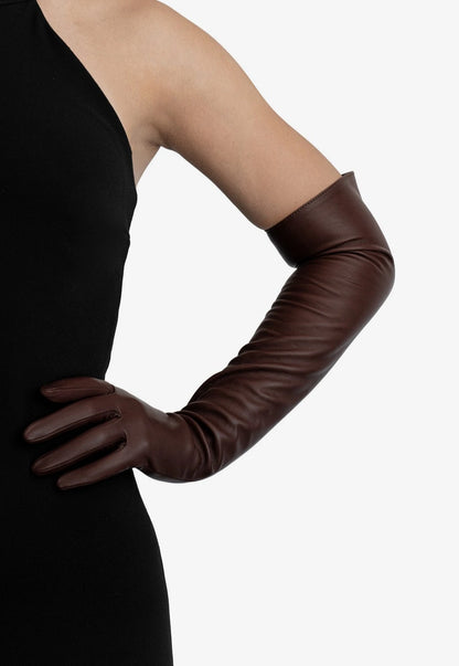 long opera leather gloves chocolate brown 