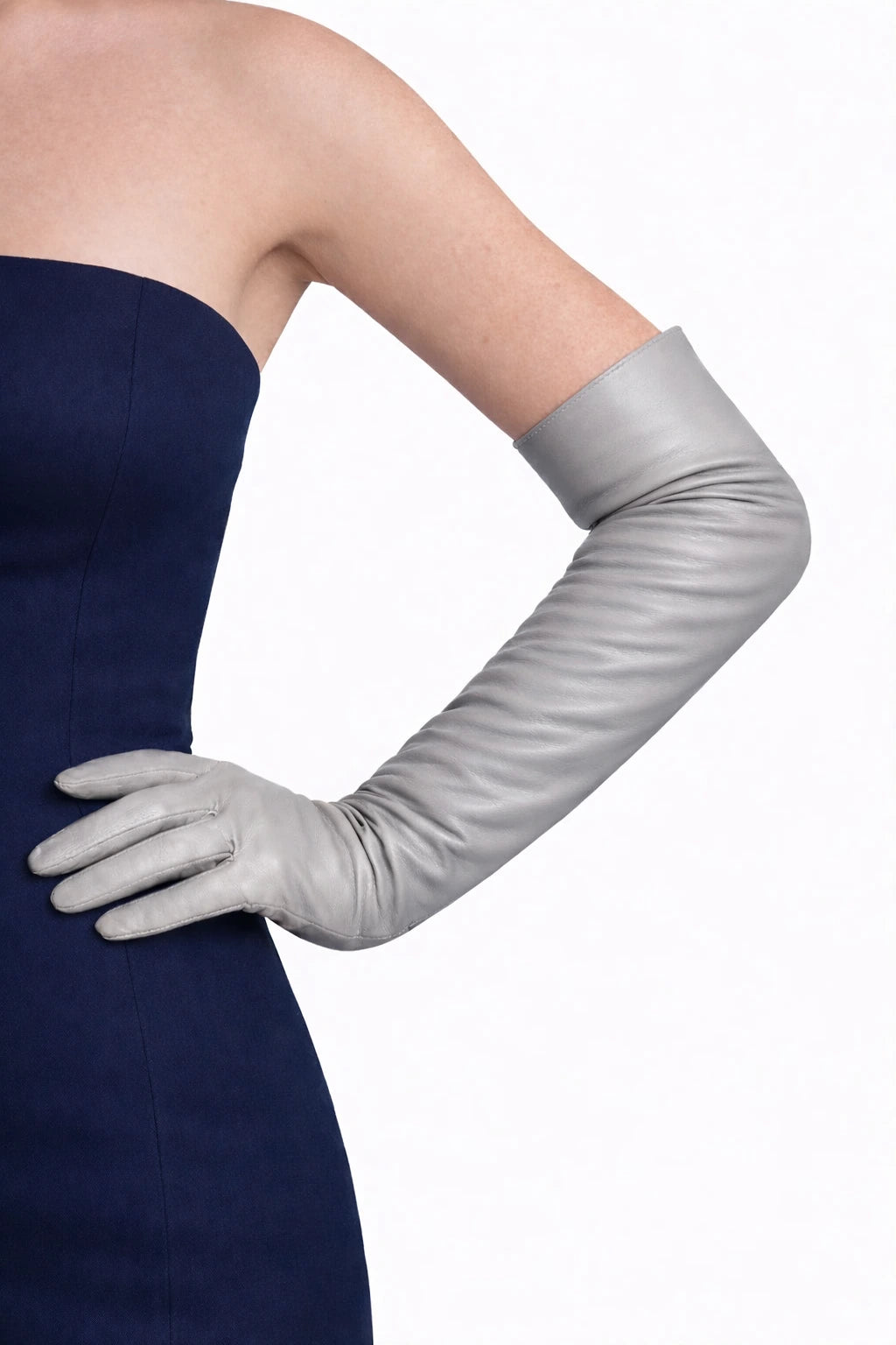 long opera leather gloves pearl