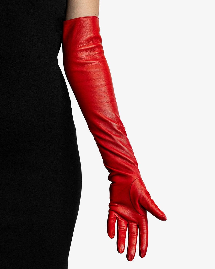 long opera leather gloves scarlet red 