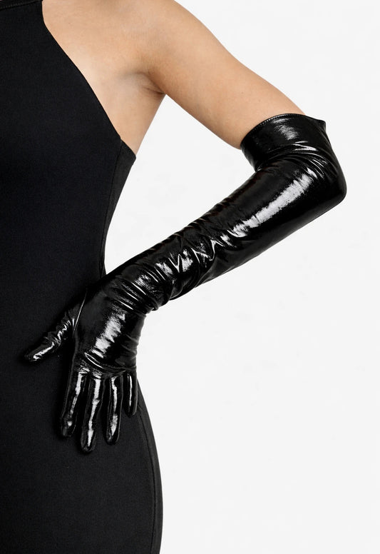 long patent leather opera gloves