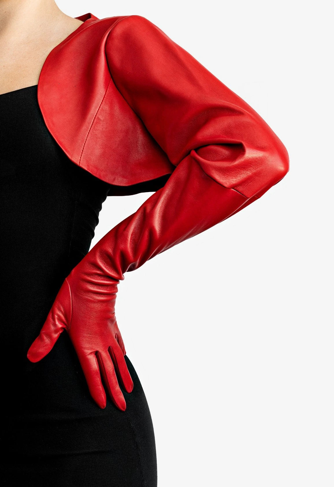 One-piece long leather bolero gloves – Imperiosa (made-to-measure)