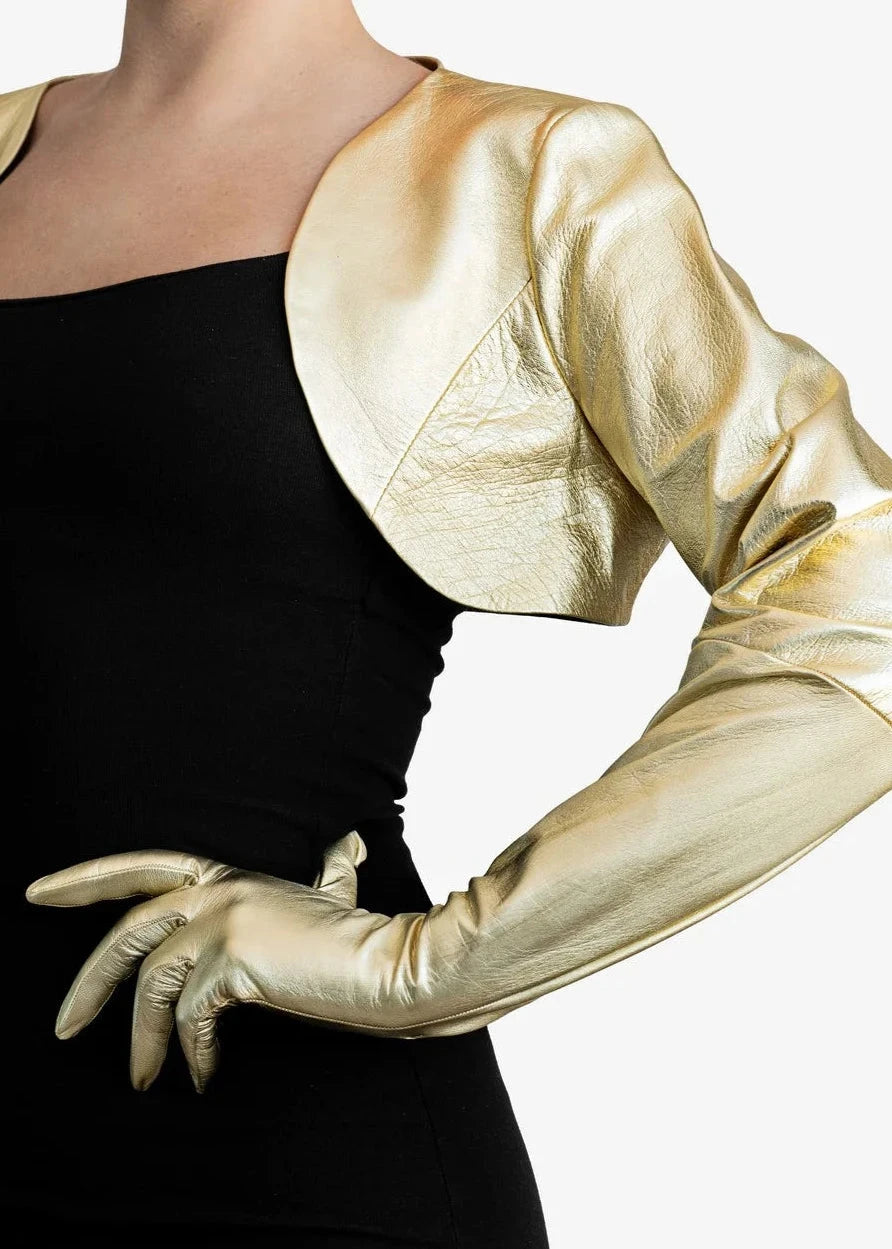 one piece long leather bolero gloves gold