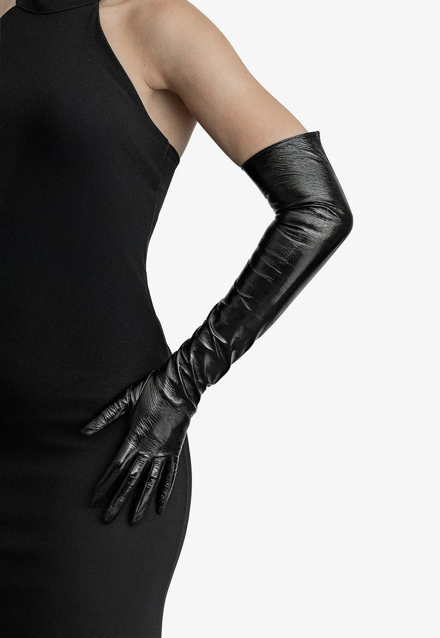 patent leather opera length gloves