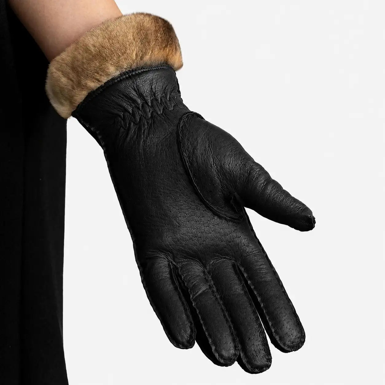 peccary leather gloves with orylag fur
