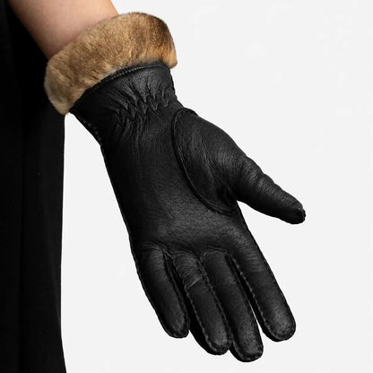 peccary leather gloves with orylag fur