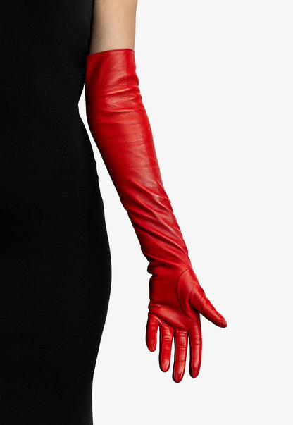 red opera leather gloves detail