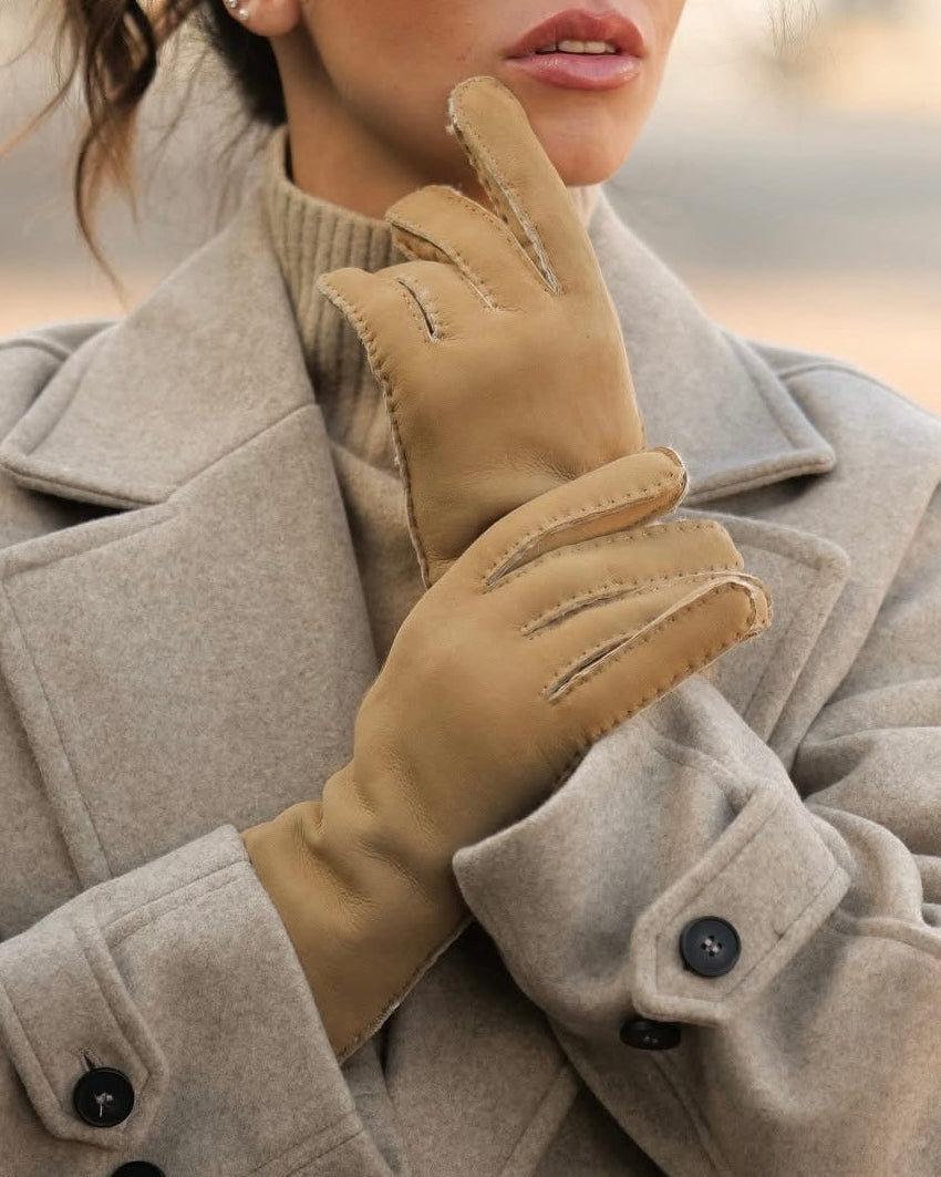 shearling leather gloves for women