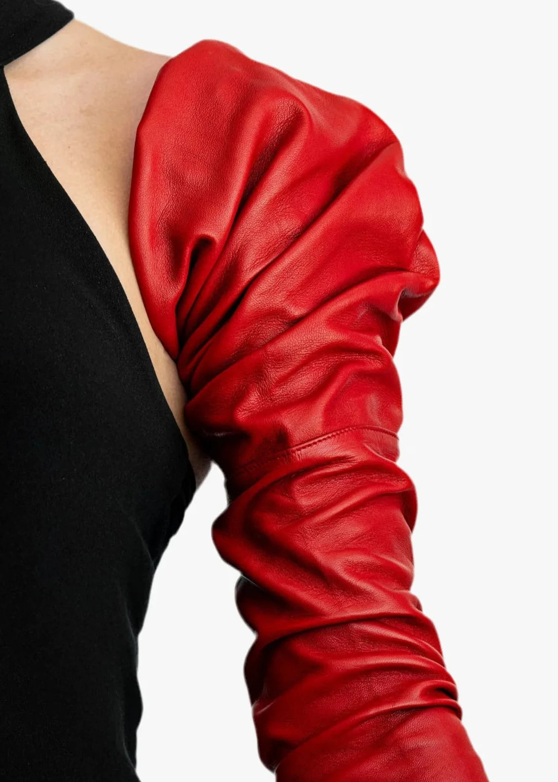 ultra long leather gloves detail