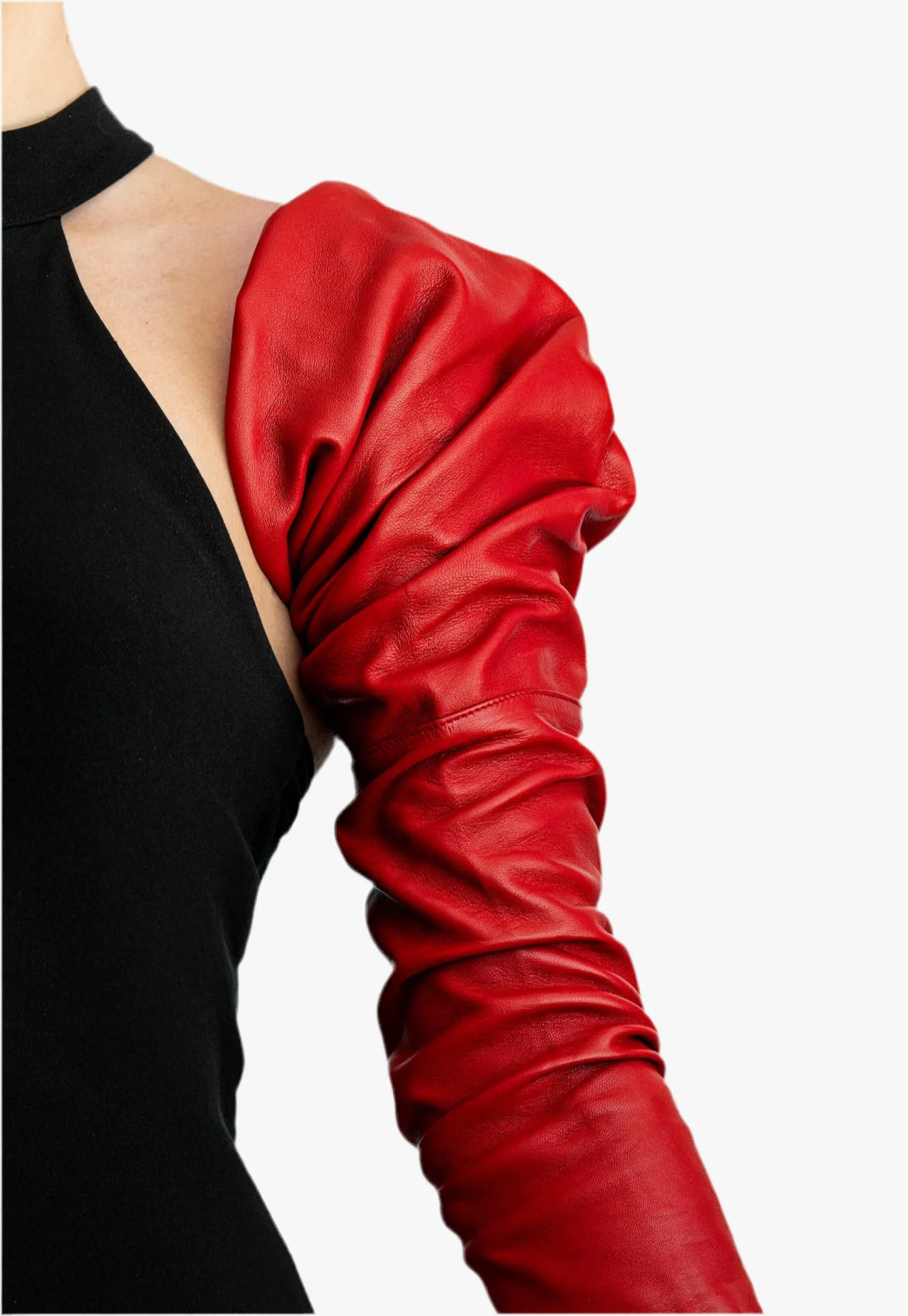 ultra long leather gloves detail