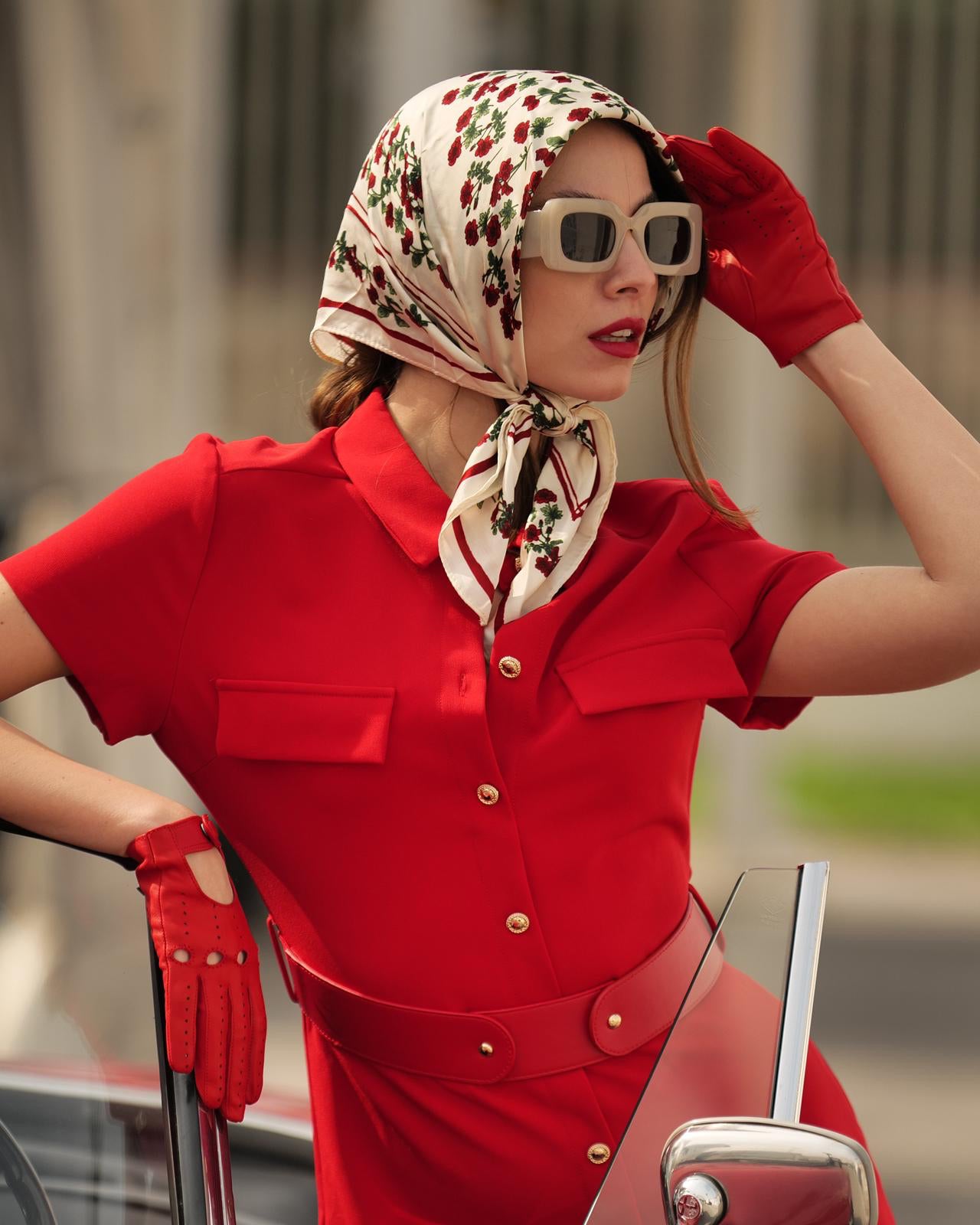 women's leather driving gloves red