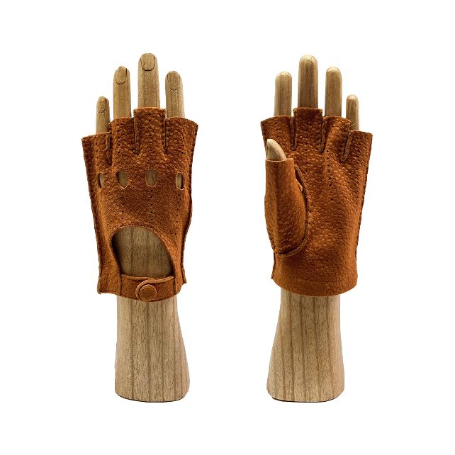 Fingerless carpincho leather driving gloves tobacco