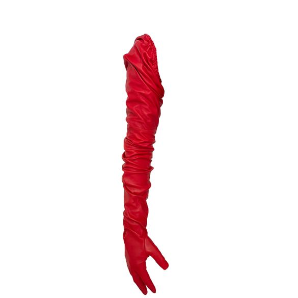 extra long leather gloves red