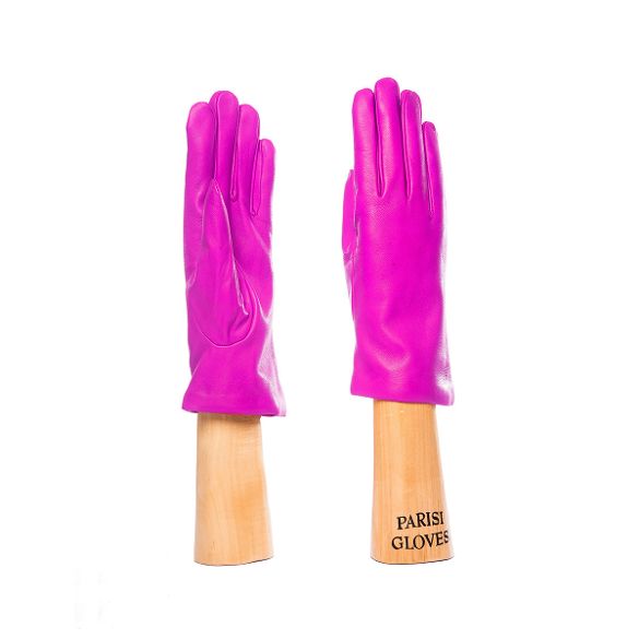 lambskin leather gloves with cashmere lining for her neon pink