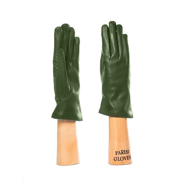 lambskin leather gloves with cashmere lining for her olive green