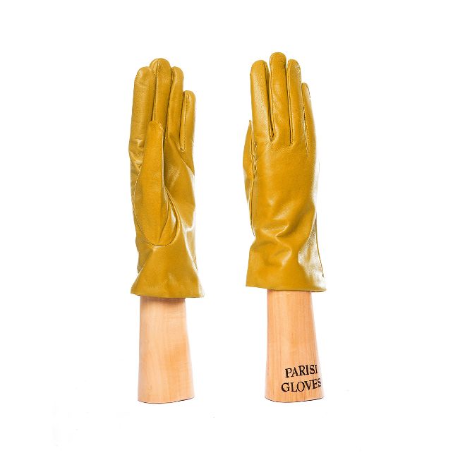 lambskin leather gloves with cashmere lining for her yellow