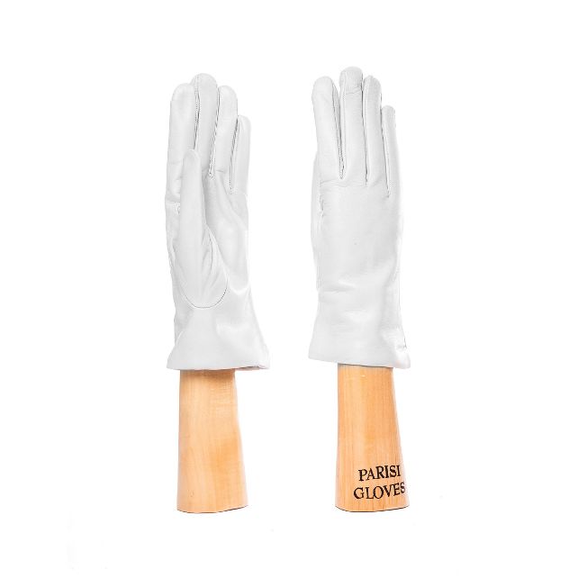 leather gloves with cashmere lining for her optic white