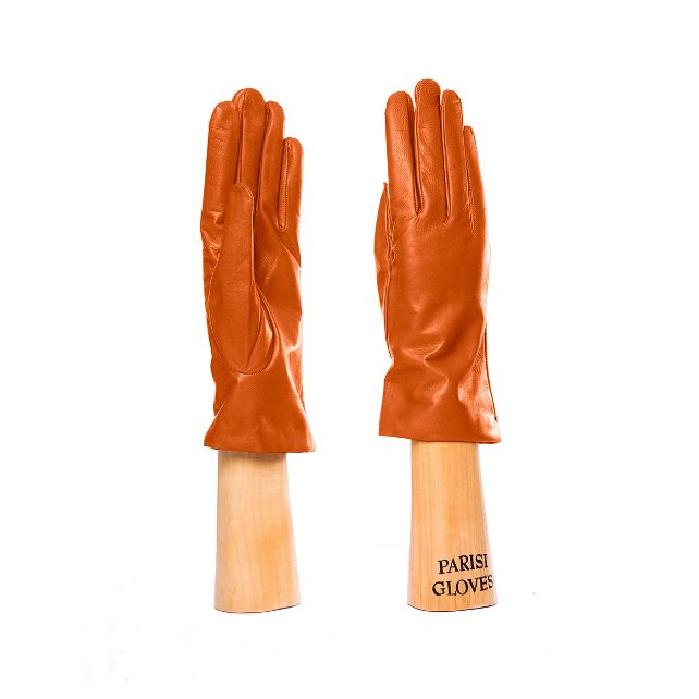 leather gloves with cashmere lining for her orange