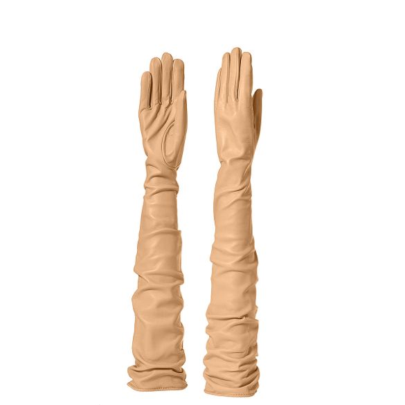 women's long opera leather gloves nude