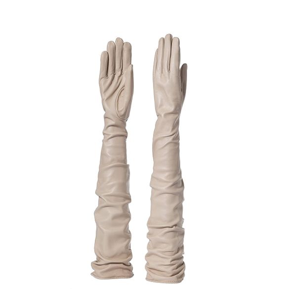 long leather gloves beige