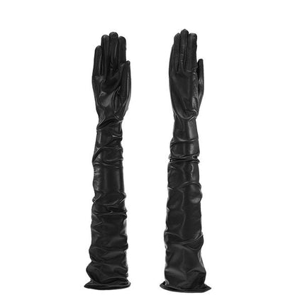 long leather gloves black